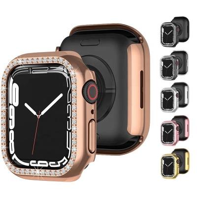 China 360 Degree Cover Device Bling Diamond PC View Bumper Cover For Apple Watch Series 7 iWatch 41mm 45mm 45mm Screen Protector Case Accessories for sale