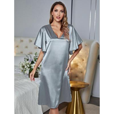 China High Quality QUICK DRY Satin Nightgown Short Sleeves Refine Women's Nightgown Sleep Wear Pajamas Wholesale for sale