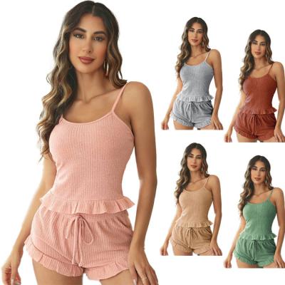 China Solid Color Tank Top And Shorts QUICK DRY Comfortable Hot Selling Casual Sleepwear 2 Piece Pajamas Set for sale