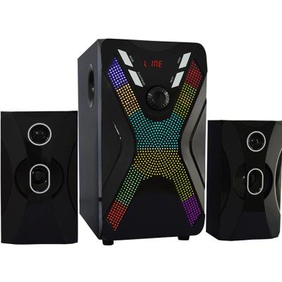 China Factory price 2.1 ch modern design multimedia radio AUX speaker blue USD sd home theater speaker system. active FM with shining LED light for sale