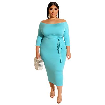 China 2021 Wholesale 2021 Casual Knitting Adults Tight Dress Maxi Size Woman Clothing Washable Wicking Off-Shoulder Dresses for sale