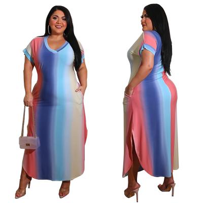 China New Arrivals Washable Plus Size Dresses Gradient Maxi Dress Ladies Split Elegant Casual Dress Wholesale for sale