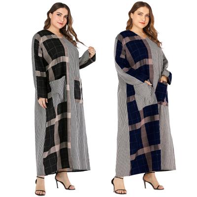 China Maxi Dress Plaid Contrast Stitching Washable Long Dresses Loose Dresses Sheath Long Muslim Dress For Women for sale