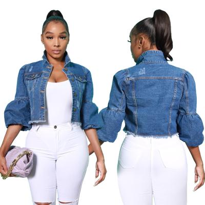 China Waterproof denim jacket 2021 autumn women clothes long sleeve denim woman plus size coat washed denim fabric for sale