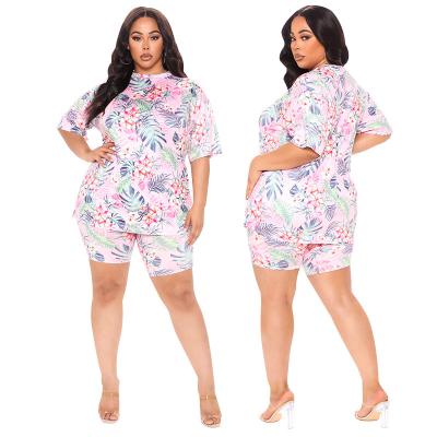 China Anti-pilling floral two-piece set fashion casual suit 2021 new summer style tracksuit fabrics for women pink for sale