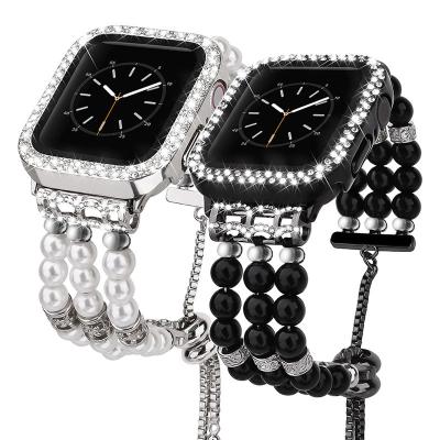 China Luxury Luxury Women Pearl Strap Elastic Seed Pearl Watch Band For Pearl Apple Watch Band Decoration For Apple Watch 8 SE Ultra for sale