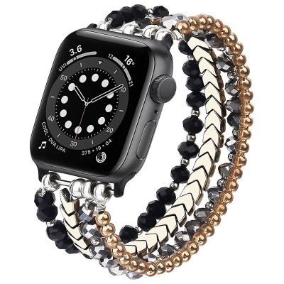 China Luxury New Fashion Color Beads Elastic Band Crystal Pearl Watch Beaded Bracelet For Apple Watch Replacement Ultra 8 7 Band 45mm for sale