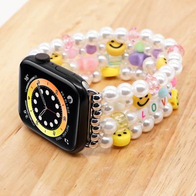 China Luxury Pearl Jewelry Watch Band Charm Elastic Bracelet For Apple Watch Wrist Band 44Mm For Apple Watch Jewelry 8 Series Ultra Se 7 6 for sale