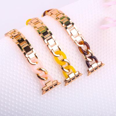 China Luxury 42mm Cowboy Chain Strap Metal Resin Stainless Steel Watch Band For Brown Resin Apple Watch Band For Apple Watch Series 8 Ultra for sale