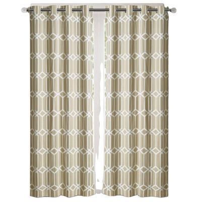 China Blackout Cozy Ready Made Linen Fabric Ivory Geometric Print And Soft Cotton Grommet Window Curtain for sale