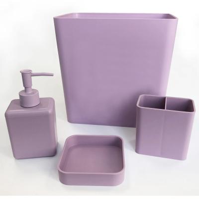 China 4pc Trash Can Wastebin Hotel Bathroom Lotion Bottle Dispenser Soap Holder Hotel Bathroom Accessories Set for sale