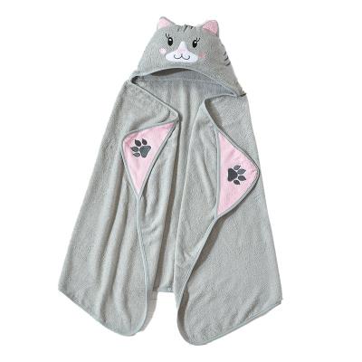 China Disposable Terry Baby Cotton Embroidery Cat Hooded Kitty Towel With Animal Pattern for sale