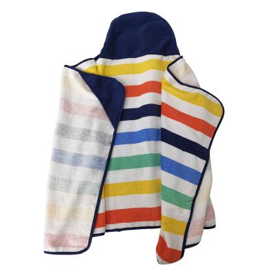 China Disposable Terry Baby Cotton Embroidery Stripe Hooded Towel With Animal Pattern for sale