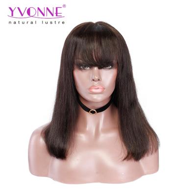 China Raw Unprocessed Natural Straight Bob Straight Virgin Indian Hair Wig With Bangs for sale