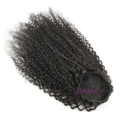 China Can Be Bleached Natural Yvonne Hair Ponytail Extension Long Drawstring Remy Malaysian Curly Virgin Hair Ponytail For Black Women for sale