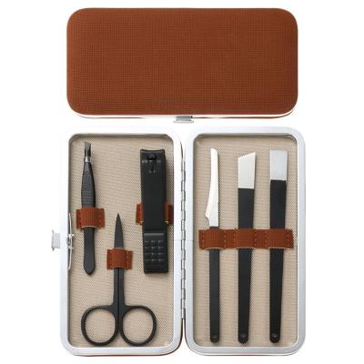 China WELLFLYER durable MS-725 Brown 6 in 1 Nail Clippers Kit Pedicure Care Tools Men Grooming Kit Manicure Set for sale