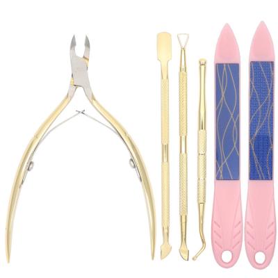 China 1/2/3/4/5/6PCS Cuticle Pusher and Freeze Remover Stainless Steel Set Gold Color Triangle Polish Peeler Scraper for sale