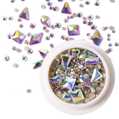 China Wellflyer NABD-006 Metal Mixed Sizes Round Nail Art Decoration Shiny Manicure Accessories Crystal AB Glass Nail Art Rhinestones 3D for sale