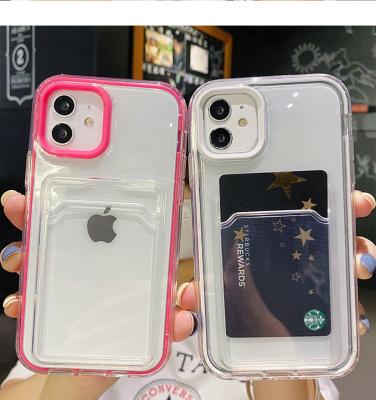 China High Clear Transparent Back Cover TPU 360 PC Card Slot Cell Phone Case Eco-friendly Shockproof For iPhone 13 12 11 pro max for sale