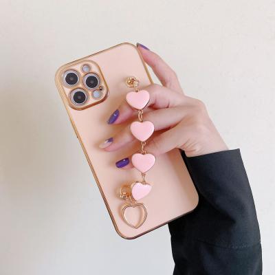 China Shockproof new product heart strap tpu phone electroplating case for iphone X xr xs 7 8 11 12 pro max plus for sale