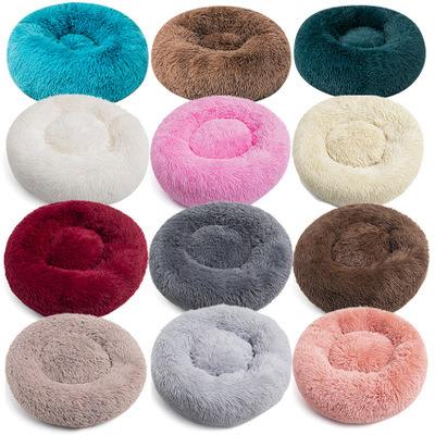 China Long Fleece Pet Bed Waterproof Comfortable Waterproof Plush Donut Round Dog Bed Dropshipping Soft Washable Cat Bed Removable Pet Cushion for sale