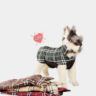 China Stocked Dog Cat Clothes 4 Legs Cotton Puppy Coat Sweater Dog Jacket Winter Dog Check Pattern Vest Cold Pet Plaid Cotton Clothes for sale