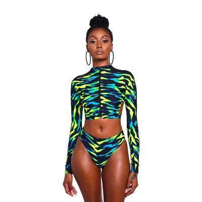 China Plus Size Women Long Sleeve Printed Swimwear Plus Size 2 Piece Set Swimsuit for sale