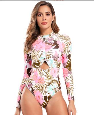 China High Quality Sexy Floral Plus Size Women's One Piece Swimsuit High Quality Long Sleeve High Neck Swimwear for sale