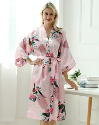 China Breathable Satin Nightgown Women Long Satin Robe Home Wear Printed Long Robe Women Nightgowns for sale