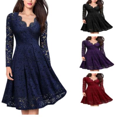 China Viable Most Popular Long Sleeve Adult Dress Breathable Women Vintage Lace Dress for sale