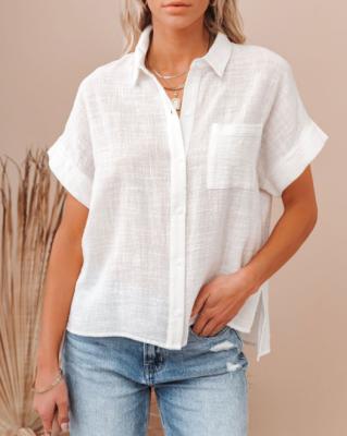 China Women's Blouses Linen Shirt Breathable Casual Short Sleeve Breathable Cotton For Women Tops for sale