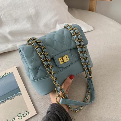 China 2021 New Fashion PU Korean Version Lock One Shoulder Messenger Bag Rhombic Square Chain Small Bag for sale