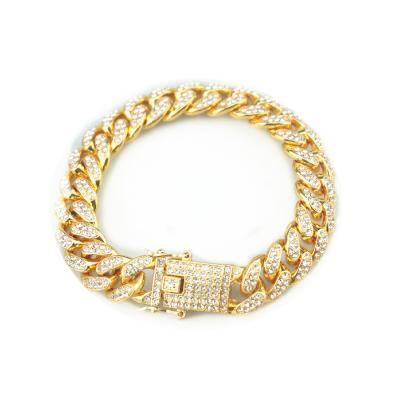 China Factory Outlet12mm Width Full Rhinestone Thick Fashion Hiphop Cuban Chain Bracelet Jewelry for sale