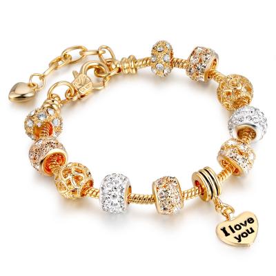 China 2020 CLASSICS New Gold Snake Chain Gold Plated Crystal Bracelet Heart Shaped Beaded Bracelet for sale