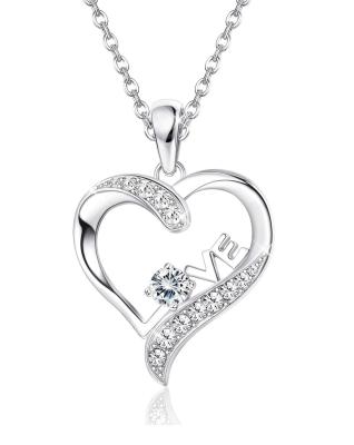 China Fashion Diamond Heart Shaped LOVE CLASSIC Pendant 925 Sterling Silver Necklace Jewelry for sale