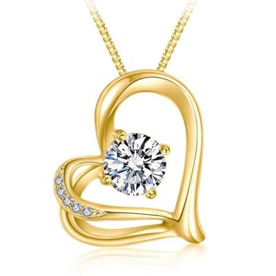 China Yellow Gold Diamond Heart Pendant 925 Sterling Silver CLASSIC Fashion Jewelry for sale