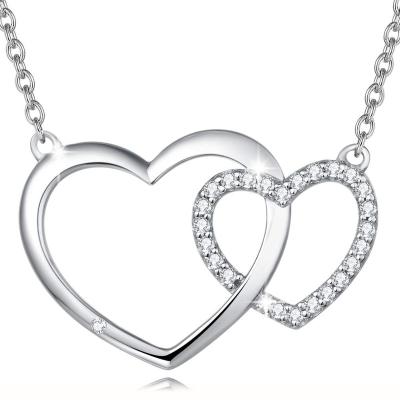 China CLASSIC Double Diamond Pendant Necklace Heart Shaped 925 Sterling Silver Fashion Jewelry Birthday Gift for sale