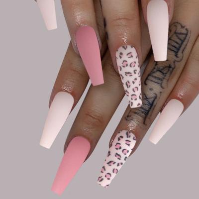 China Wholesale 24Pcs Long Acrylic French Coffin Style Artificial Nails Nail Art Custom Luxury False Nails Press On Nails for sale