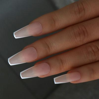 China Wearable Custom Private Label Nails Ballerina Coffin Almond French Press On Nails Acrylic Stick Fake Nails for sale