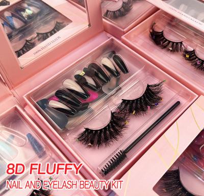 China Wholesale Design Fake Eyelash False Mink Lashes And Gel Press On Nails Set With Custom Made Packaging for sale