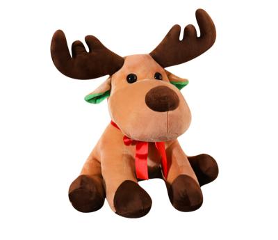 China 2020 Soft Stuffed Plush Toy Christmas Moose Reindeer Toy With Red Ribbon Cute Promotional Stuffed Deer Elk Gift Christmas Gifts for sale