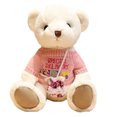 China Gifts Factory Promotional Design Logo Customized Bear With Woolen And Satchel Plush Stuffed Bear for sale