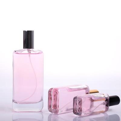 China Free Sample Wholesale 30ml 50ml 100ml Clear Square Cosmetic Custom Spray Refillable Luxury Empty Glass Perfume Bottle for sale