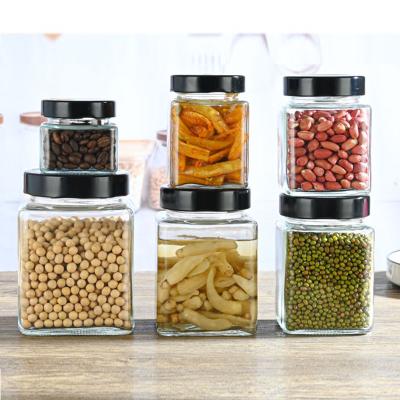 China Viable Can Be Stocked Free Sample Square Caviar Honey Pickle Glass Jars For Custom Food 1.5oz 4oz 6oz 9oz 13oz 17oz for sale