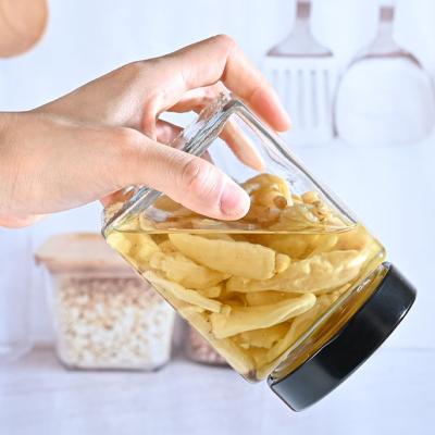 China Viable can be stocked square glass jars with metal lids for Honey Baby Food Diy Magnetic jam spice jars open canning jars for sale