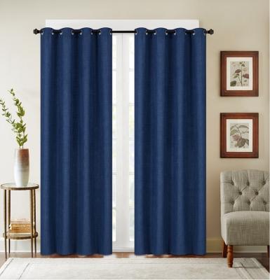 China Ready Made Dark Blue Color Cation Polyester Two Curtains Decoration Curtain Face Linen Curtain for sale