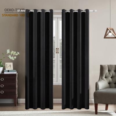 China Ready Made Blackout Blackout Triple Weaving 100% Solid Polyester Blackout Curtains Cortins For Living Room for sale