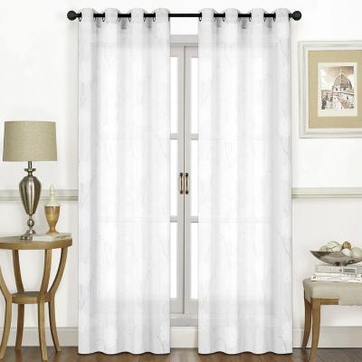 China Home Decoration Fashion White Dye Printed Linen Look Curtain Fabric White Curtain With Grommet for sale