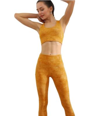 China Breathable Yoga Two Piece Yoga Sets Nude High Waist Bra Vest Yoga Pants Set for sale