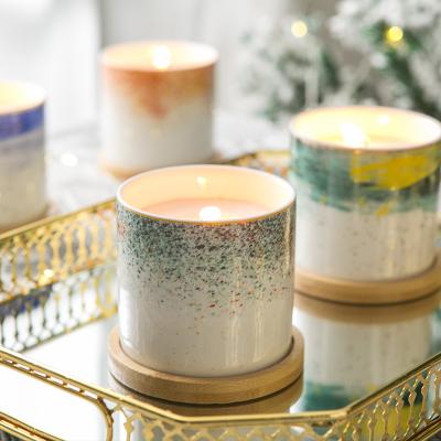 China Wholesale Corrosion Resistance Unique Home Decor Luxury Modern Custom Marble Printed Mini Empty Ceramic Scented Candle Jar Bulk for sale